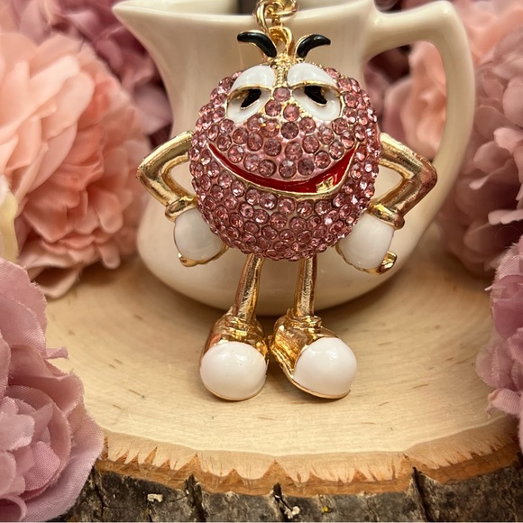 Whimsical Pink Crystal M&M Character Keychain Charm - Picture 2 of 16